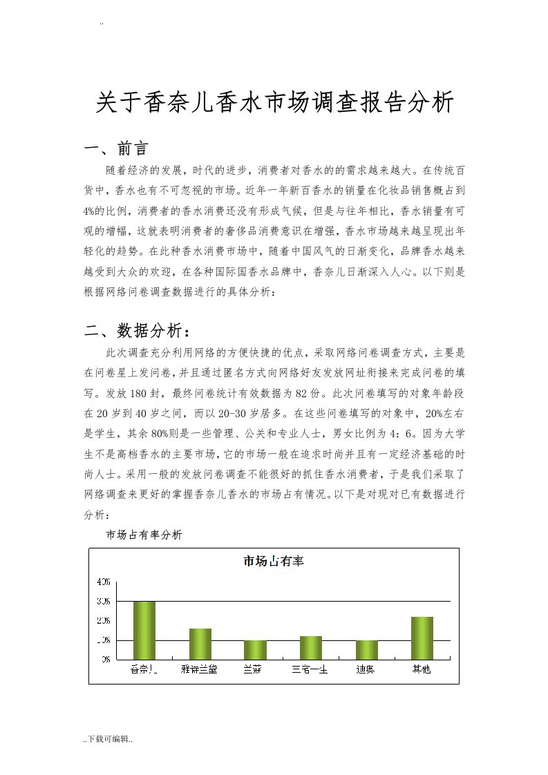 香奈儿香水市场调研报告材料