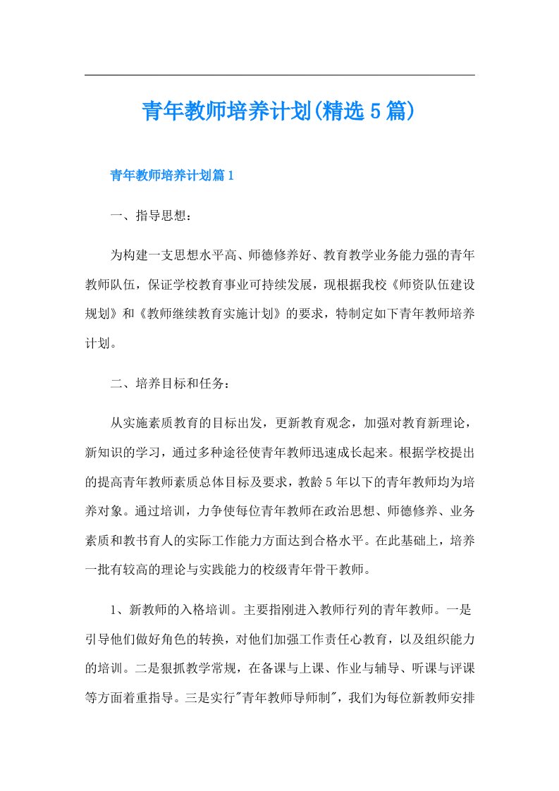 青年教师培养计划(精选5篇)