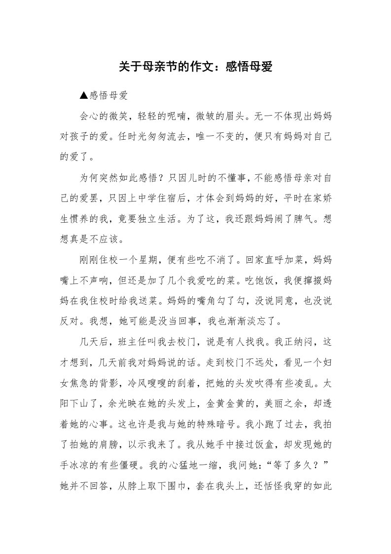 关于母亲节的作文：感悟母爱