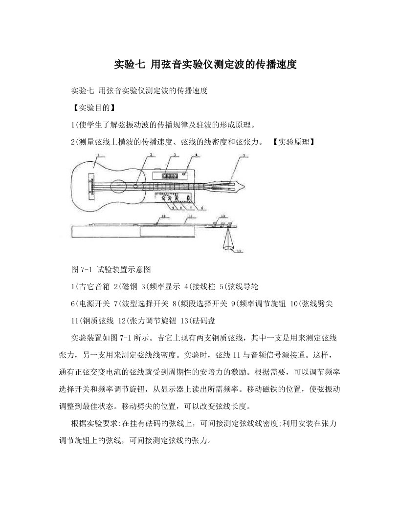 实验七+用弦音实验仪测定波的传播速度