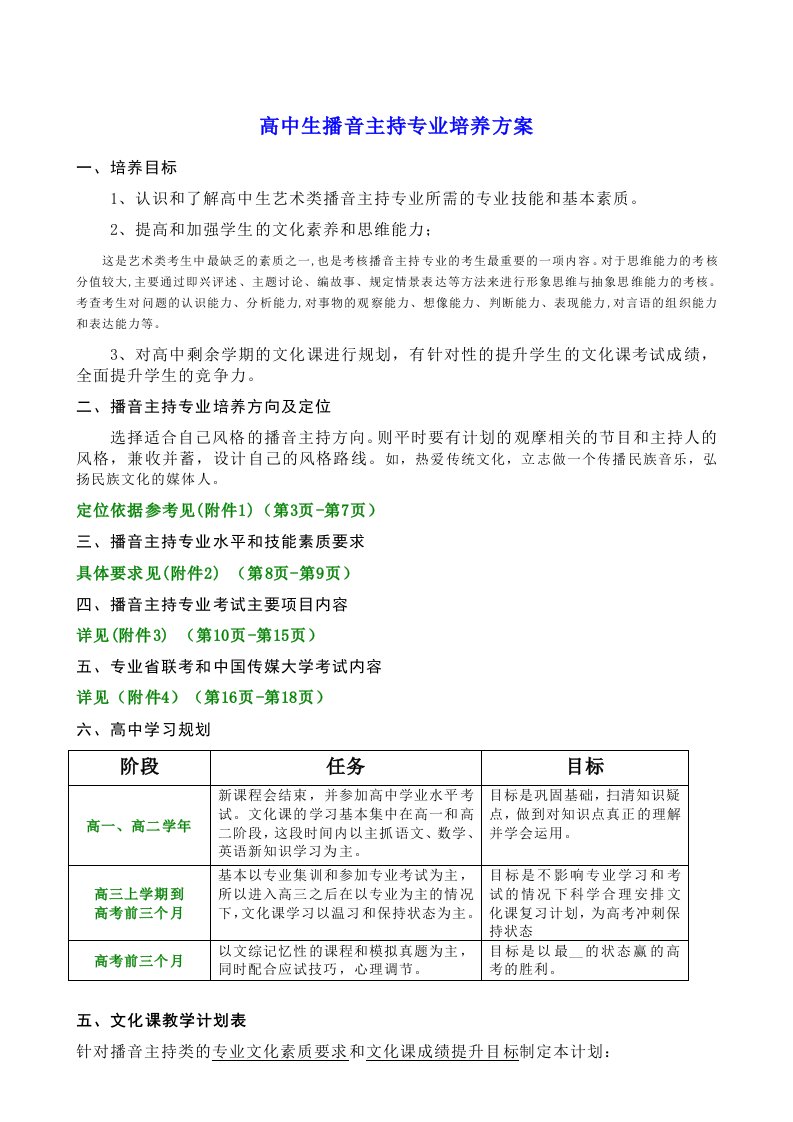 高中生播音主持专业培养方案