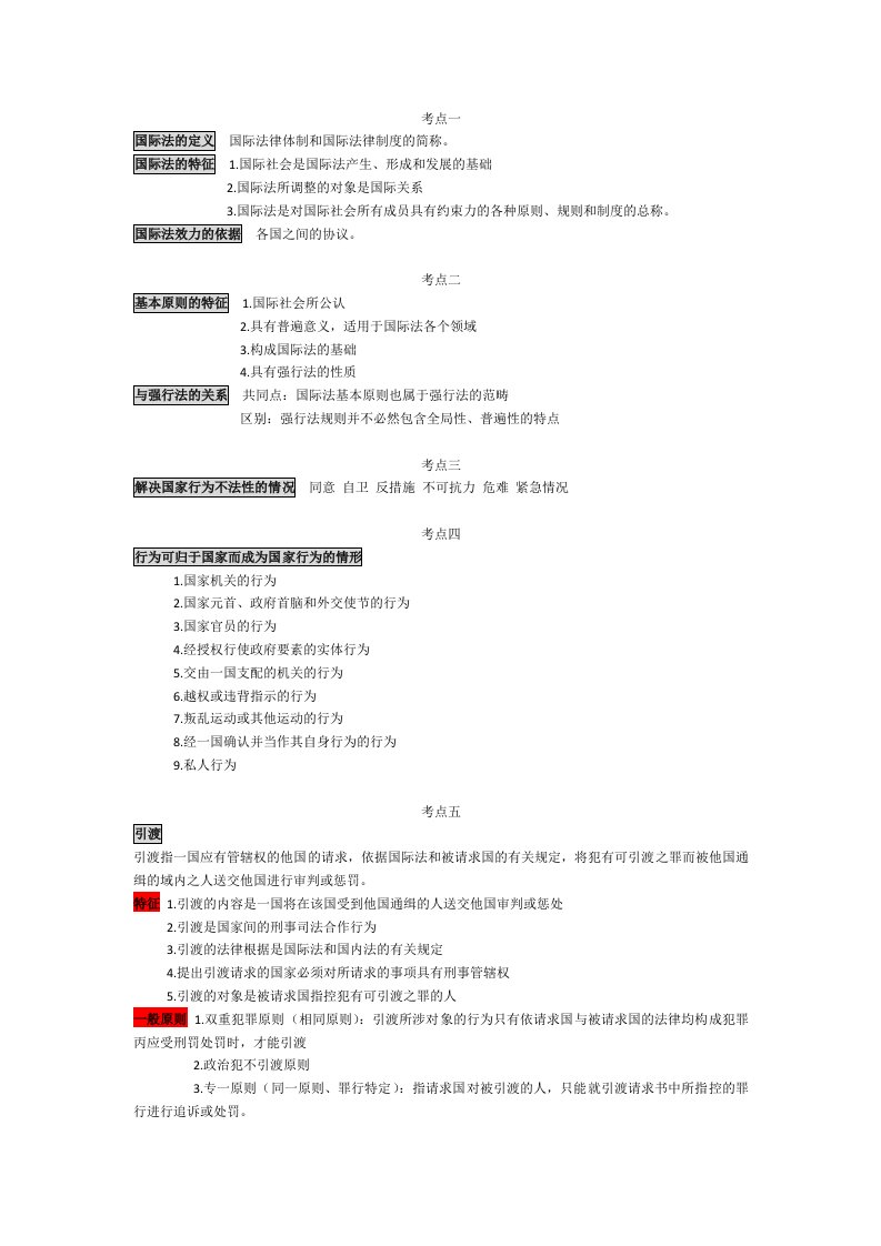 国际法考试重点(简答题)