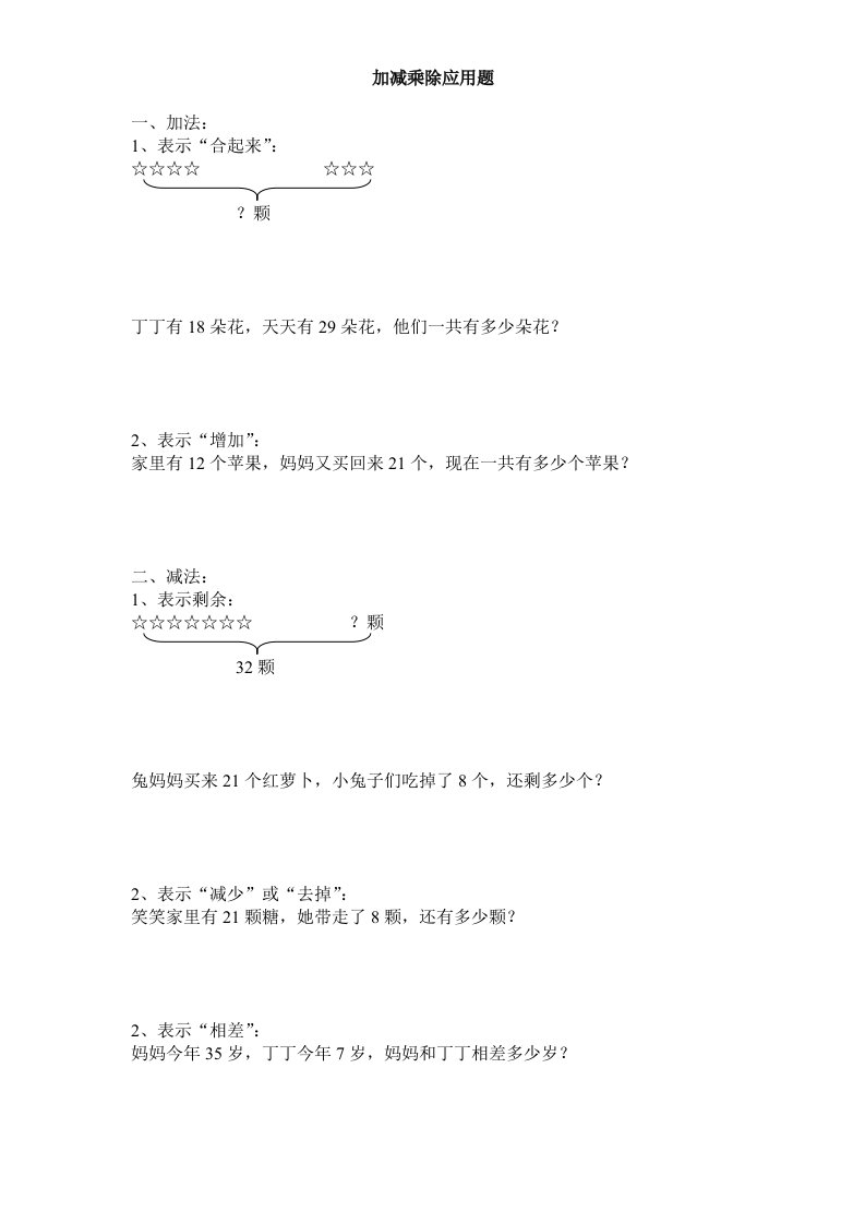 加减乘除法应用题