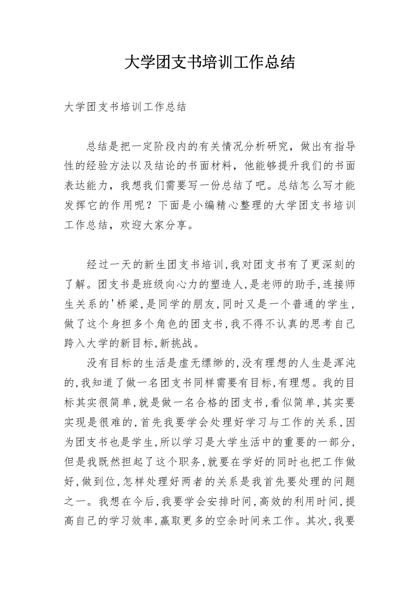 大学团支书培训工作总结