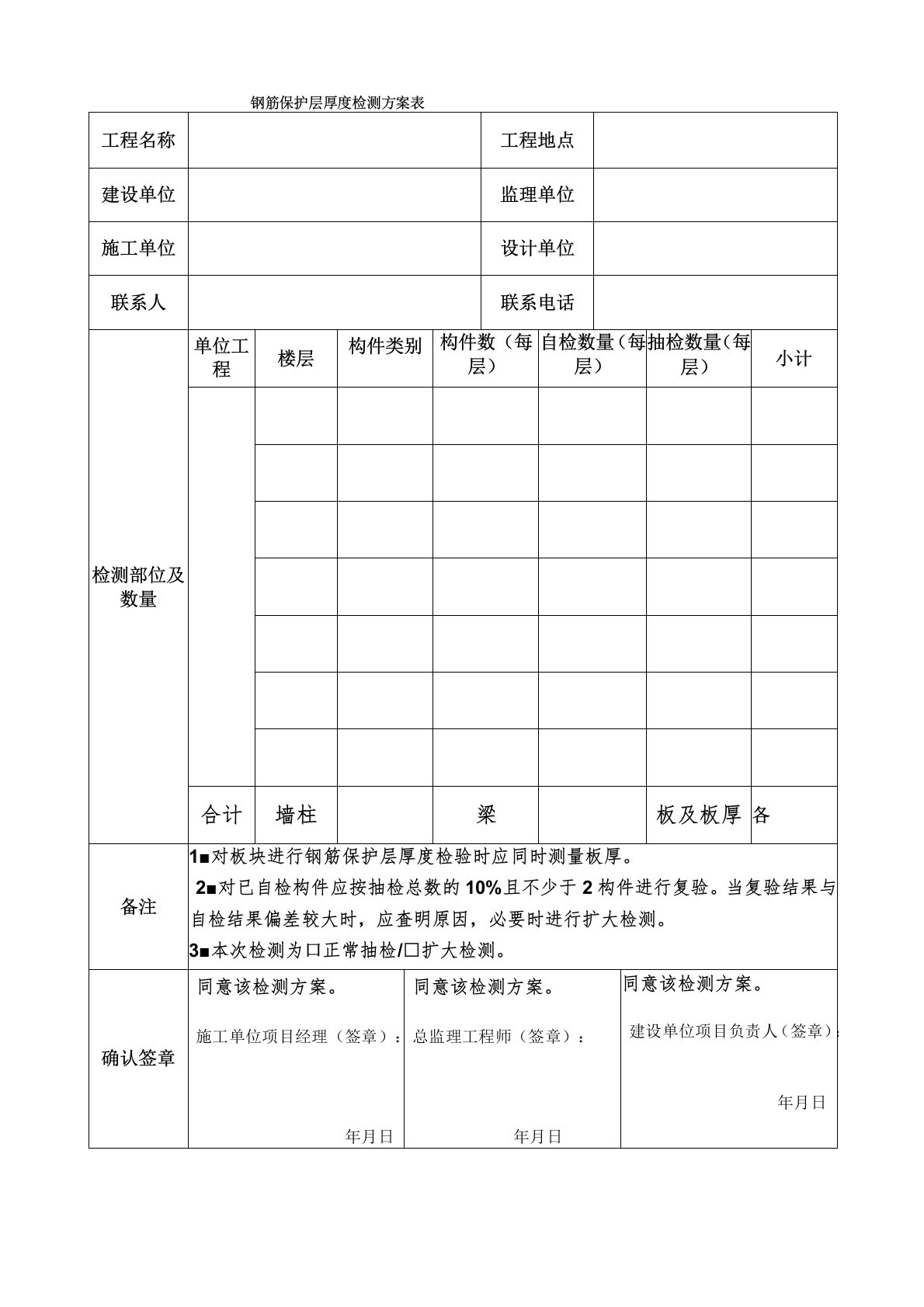 钢筋保护层厚度检测方案表