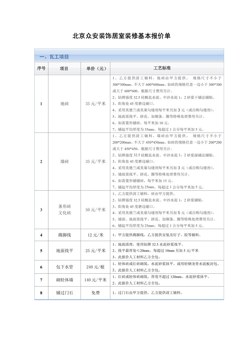 建筑工程管理-尚居施工队室内装修基本报价