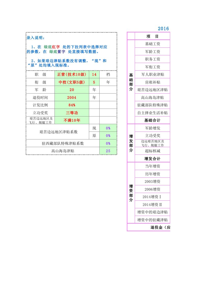 2016自主择业退役金计算器