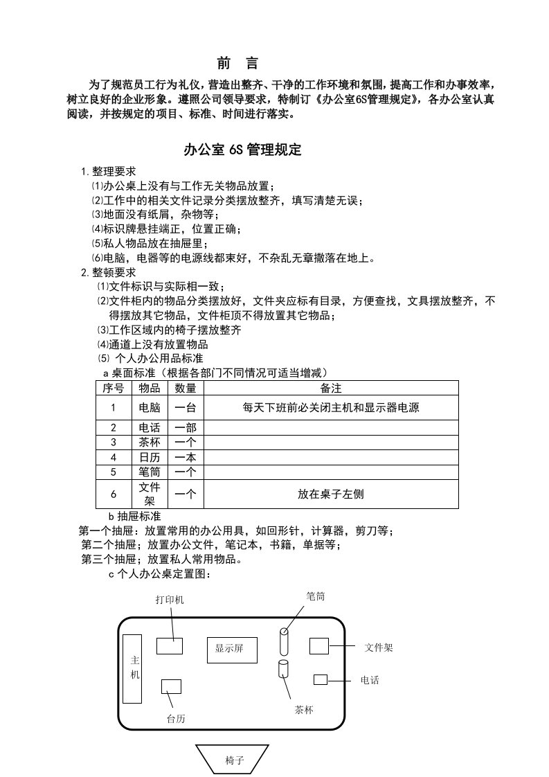 办公室6S管理规定