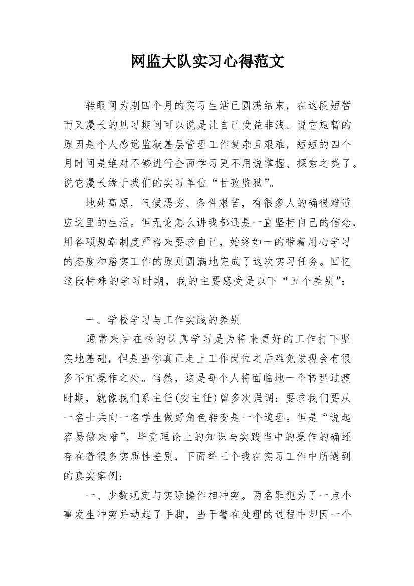 网监大队实习心得范文