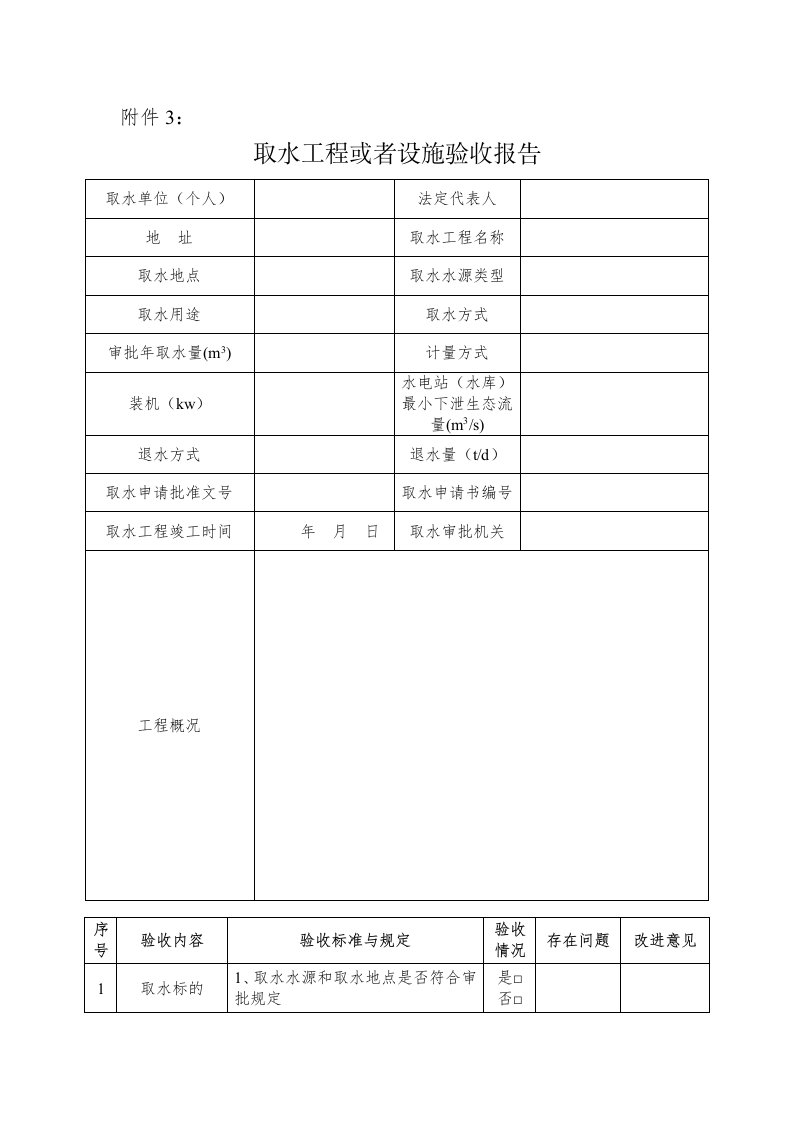 取水工程或者设施验收报告