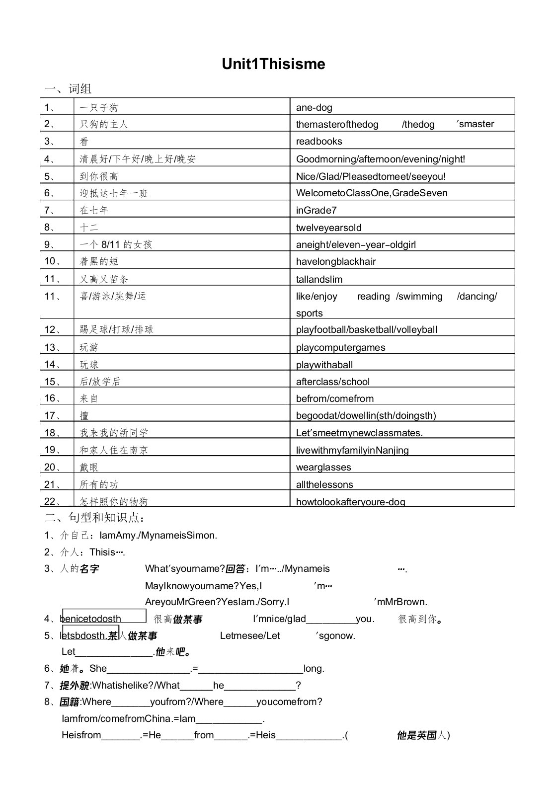 译林牛津英语全册知识点汇总