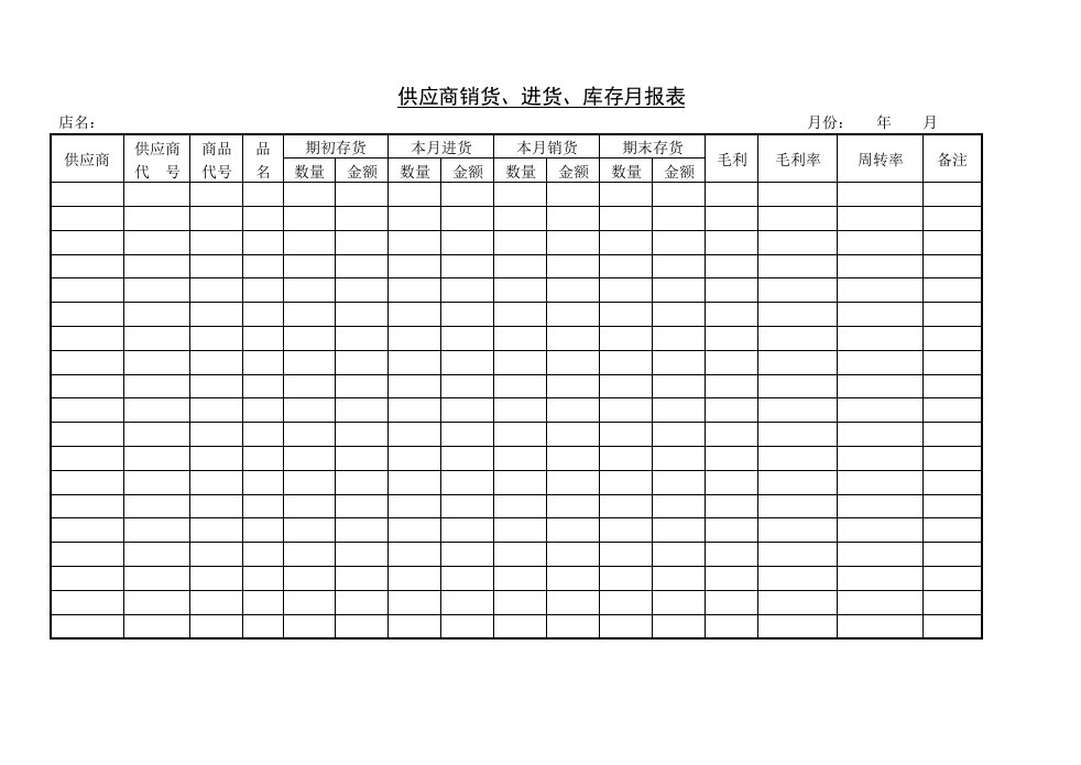 精选供应商销货进货库存月报表