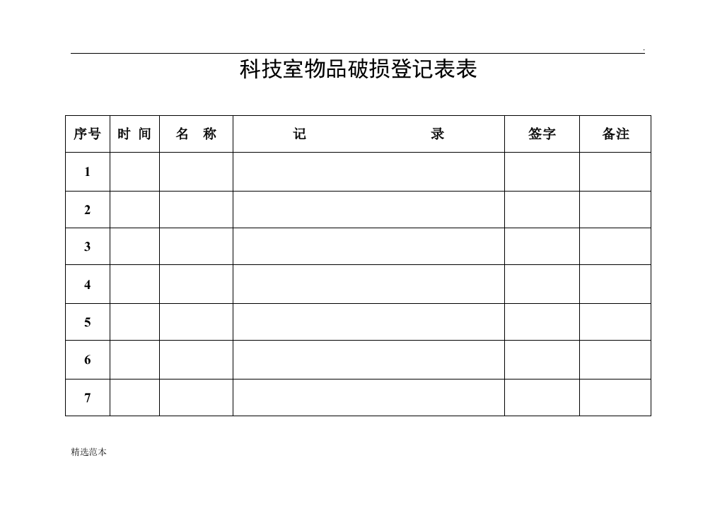 物品破损登记表