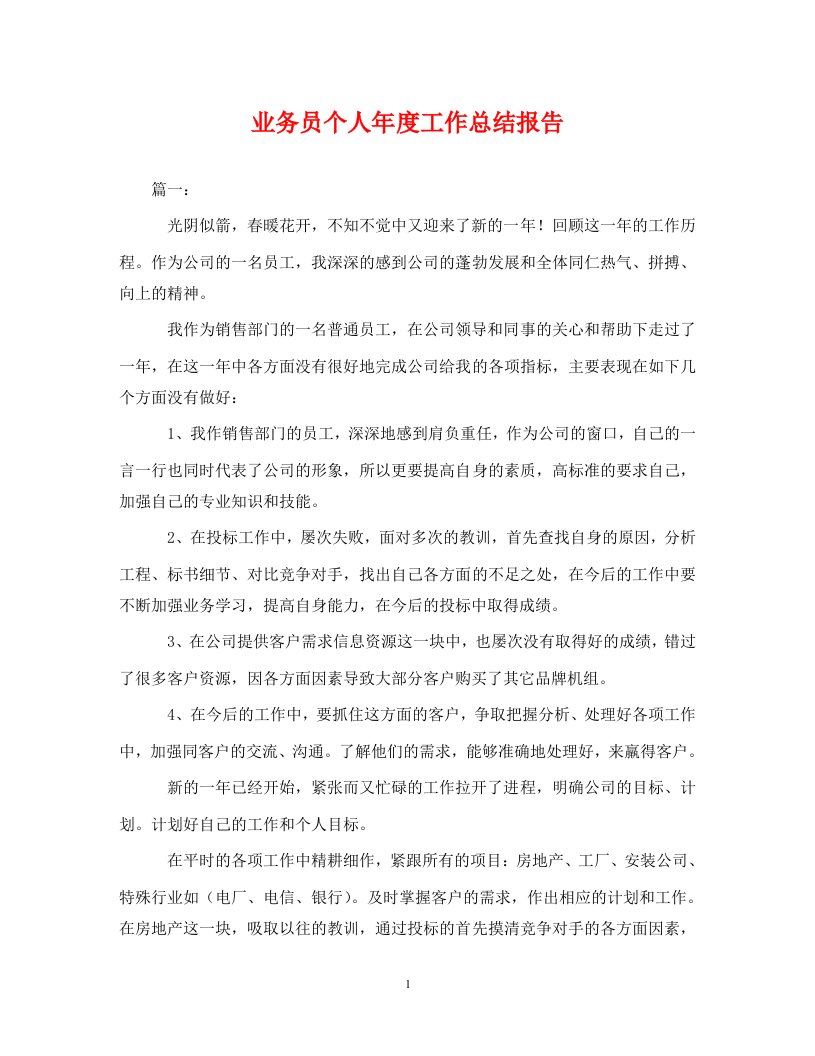 精选业务员个人年度工作总结报告