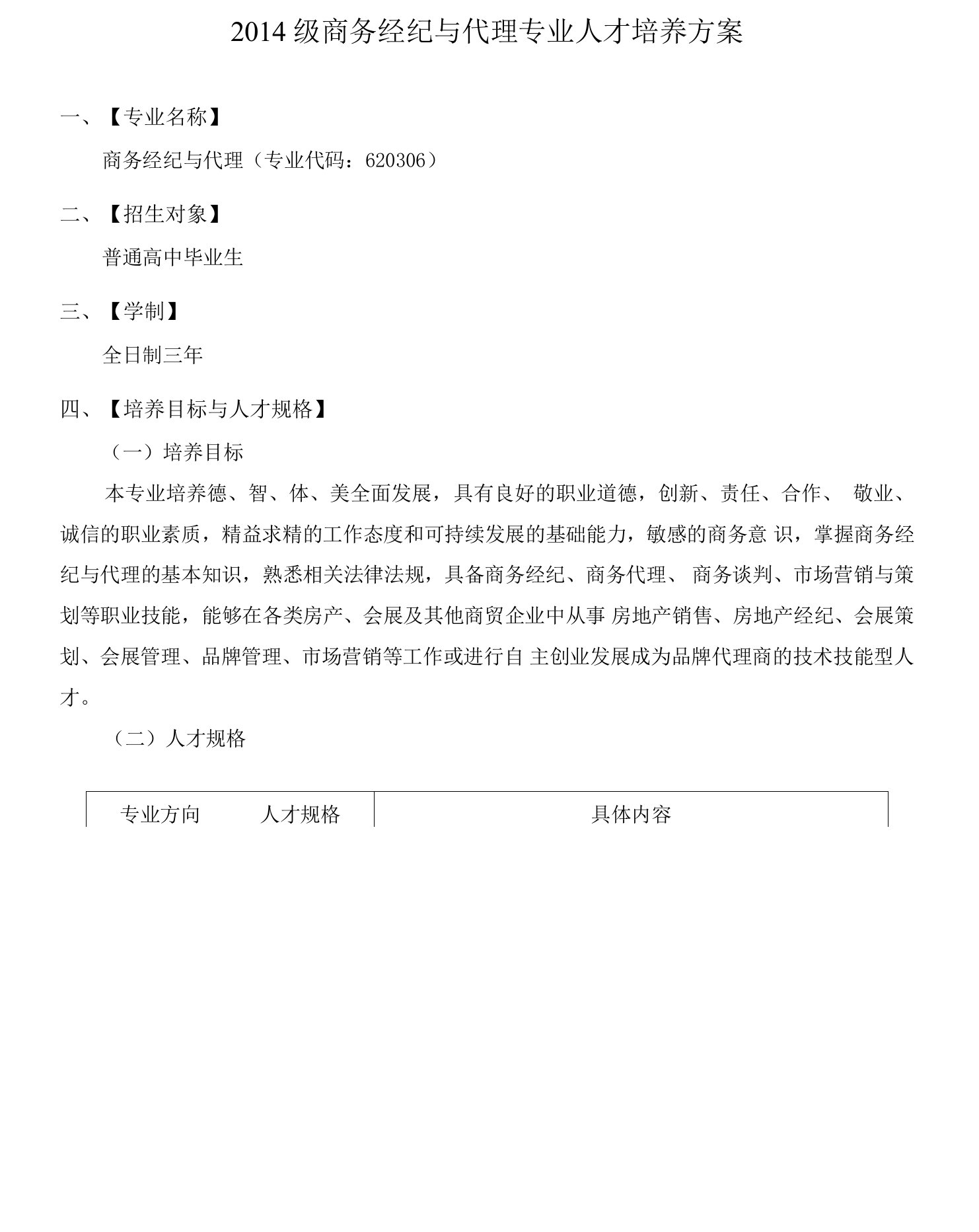 商务经纪与代理专业人才培养方案（高职）