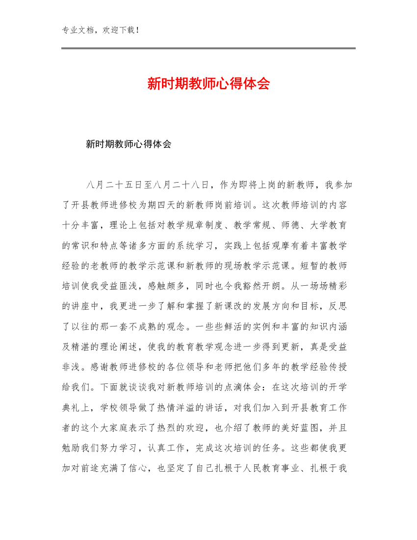 2023年新时期教师心得体会例文24篇合集