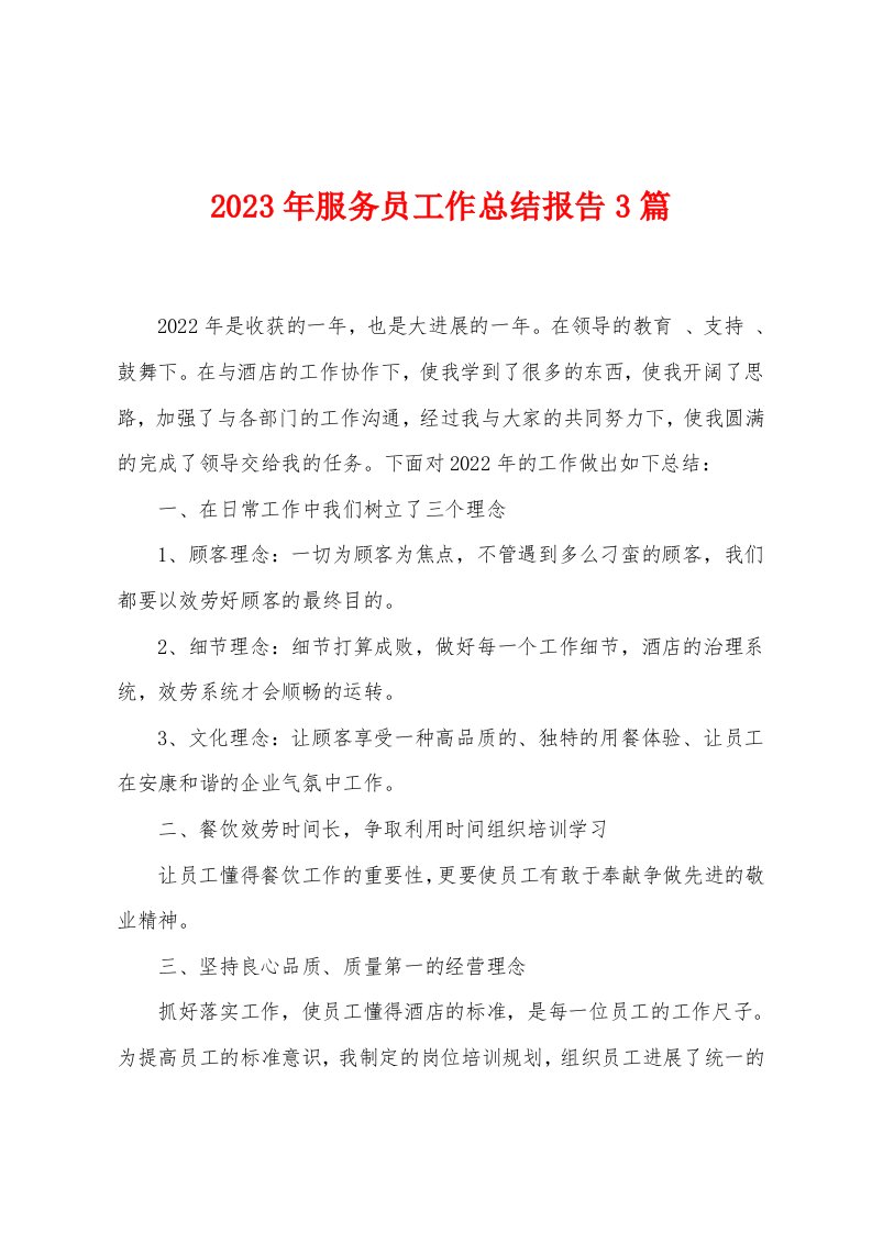 2023年服务员工作总结报告