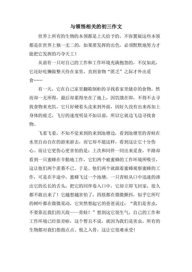 与领悟相关的初三作文