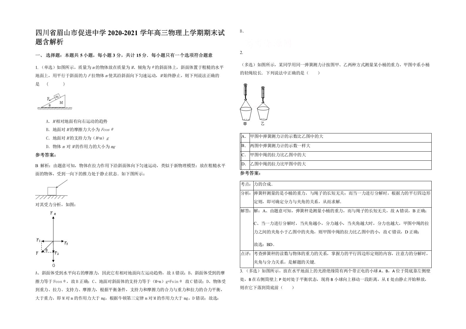 四川省眉山市促进中学2020-2021学年高三物理上学期期末试题含解析