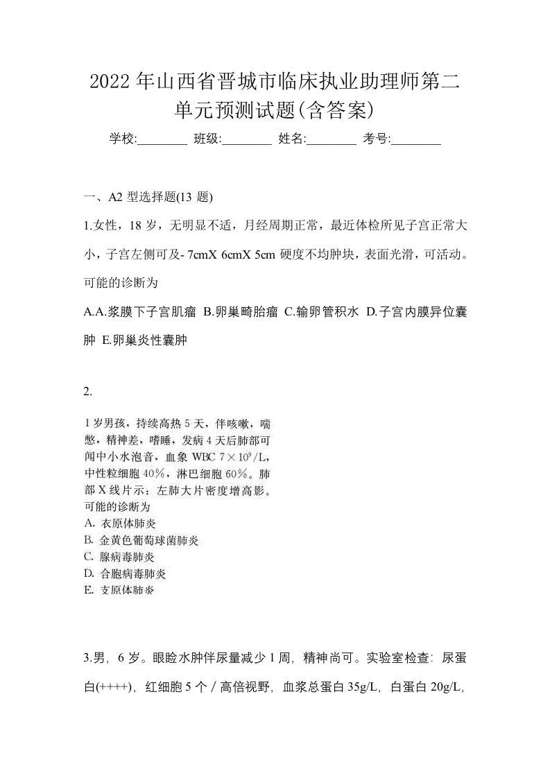 2022年山西省晋城市临床执业助理师第二单元预测试题含答案