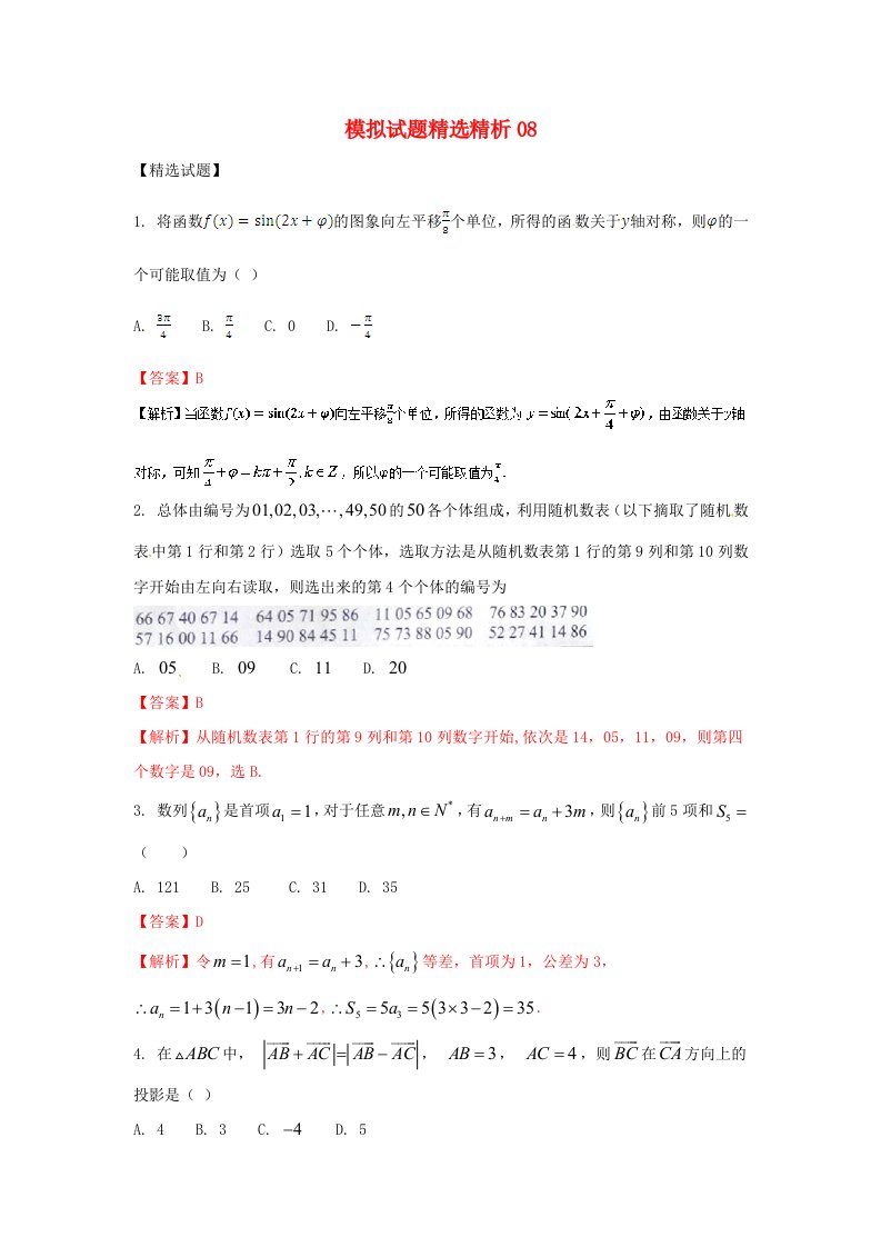 高三数学模拟试题精勋析08第01期