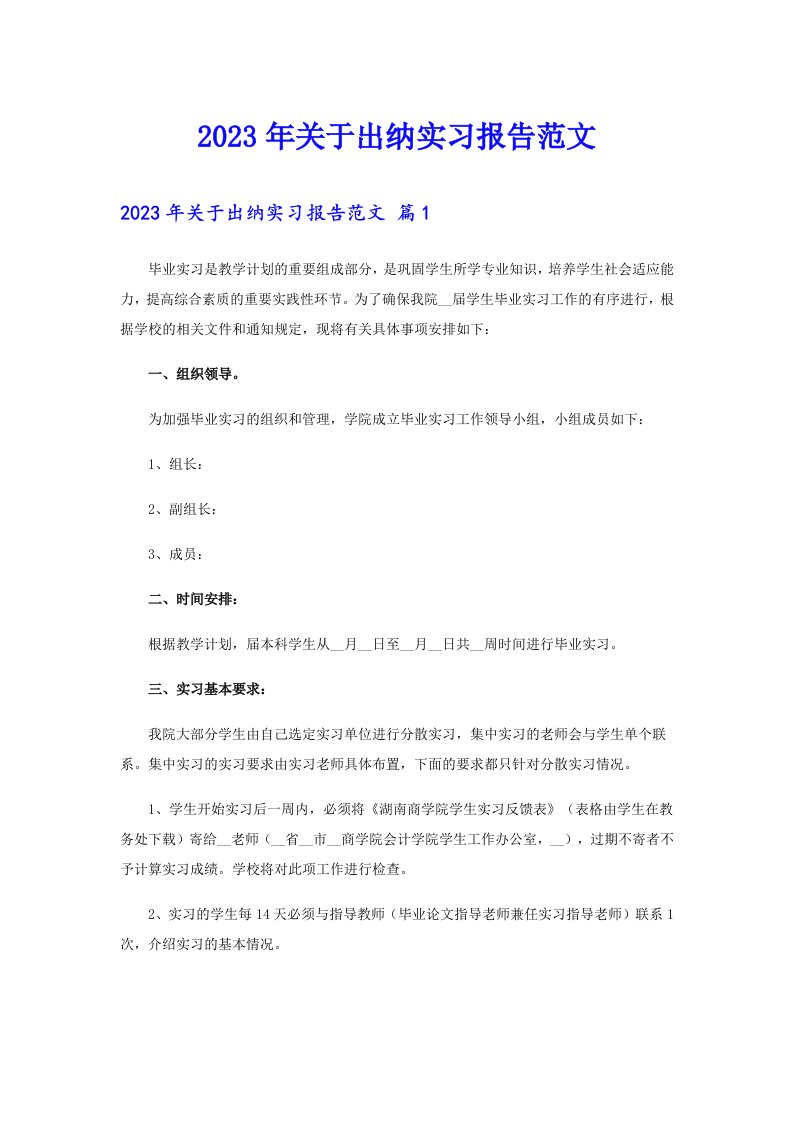 2023年关于出纳实习报告范文