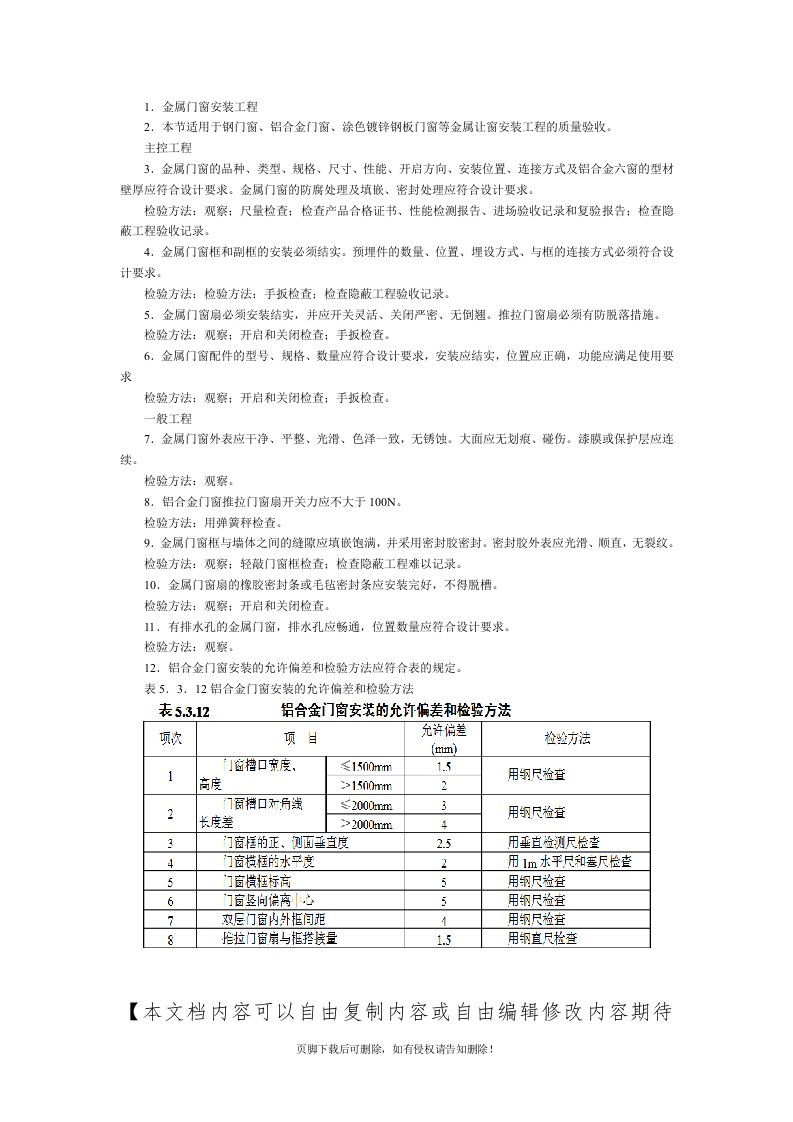 铝合金门窗验收标准