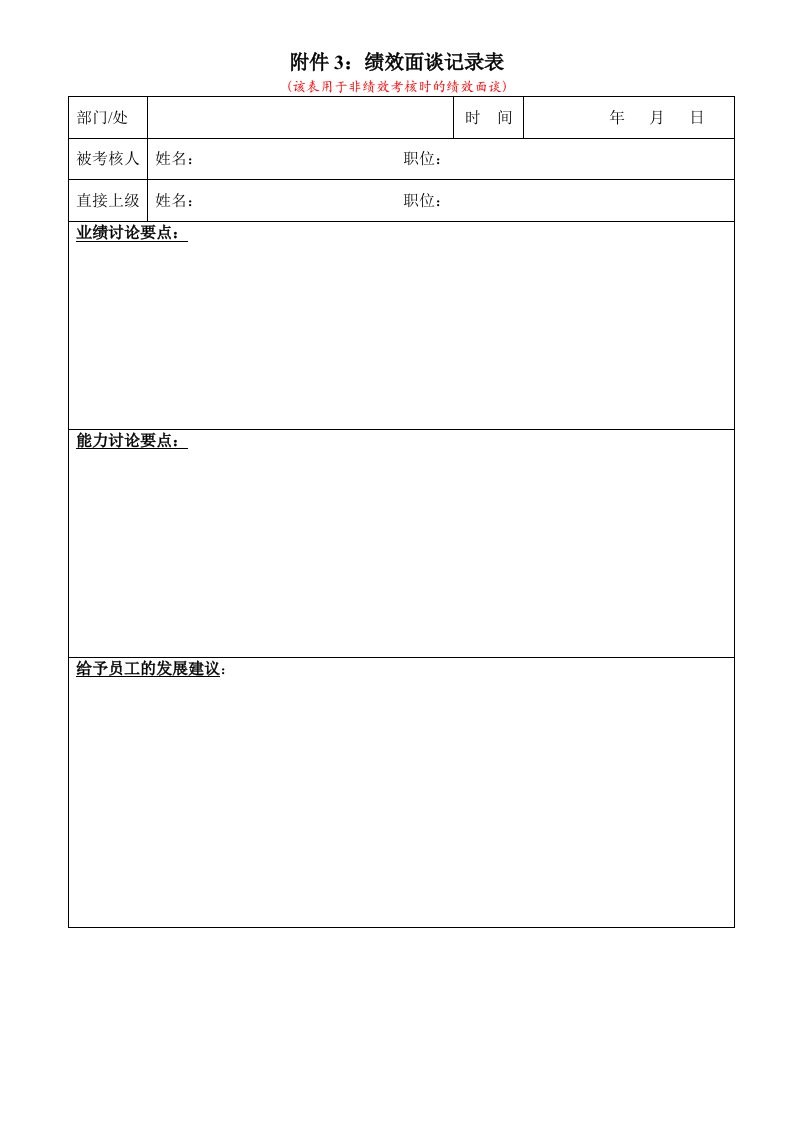 附件2：绩效面谈记录表(该表用于非绩效考核时的绩效面谈)