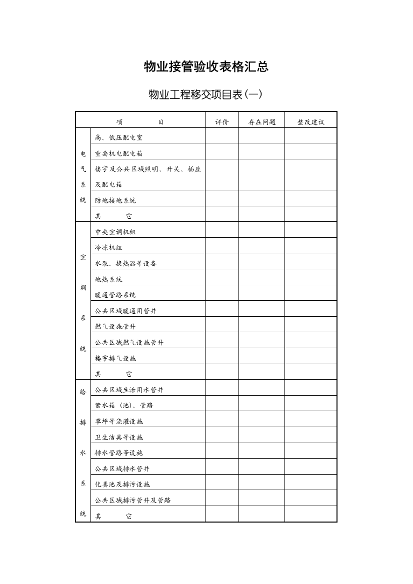 交房表格汇总