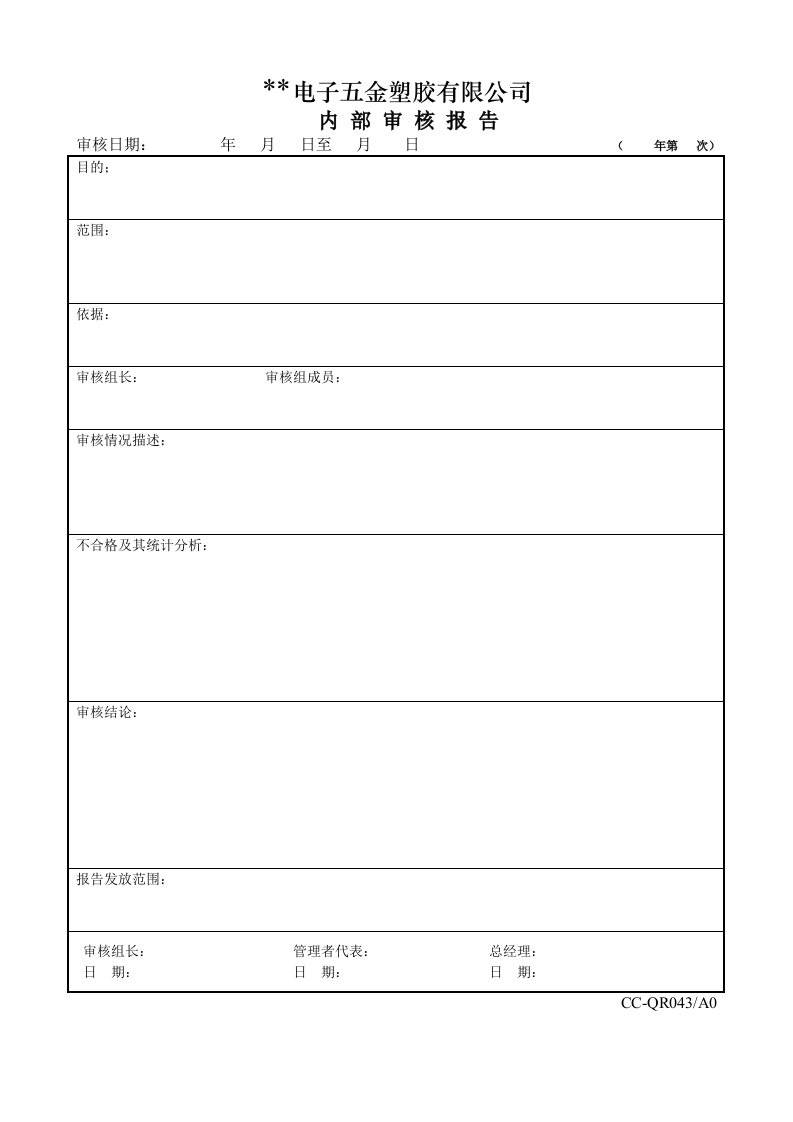 014-内部质量审核控制程序043内部审核报告-质量工具