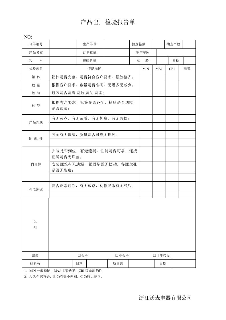 产品出厂检验报告