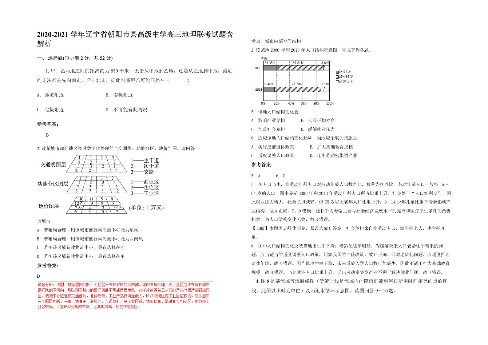 2020-2021学年辽宁省朝阳市县高级中学高三地理联考试题含解析