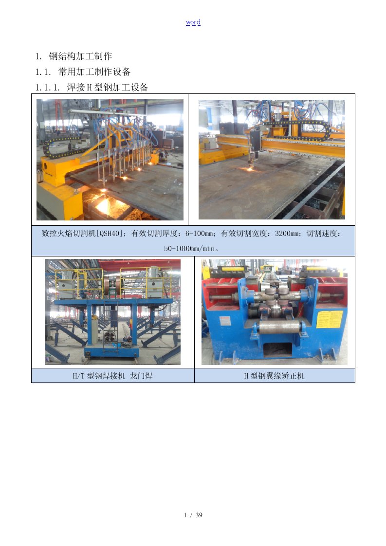 钢结构加工制作流程及设备汇总情况