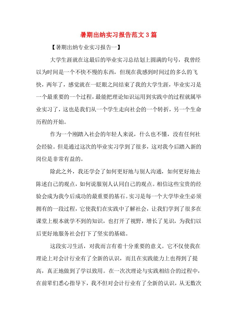 暑期出纳实习报告范文3篇