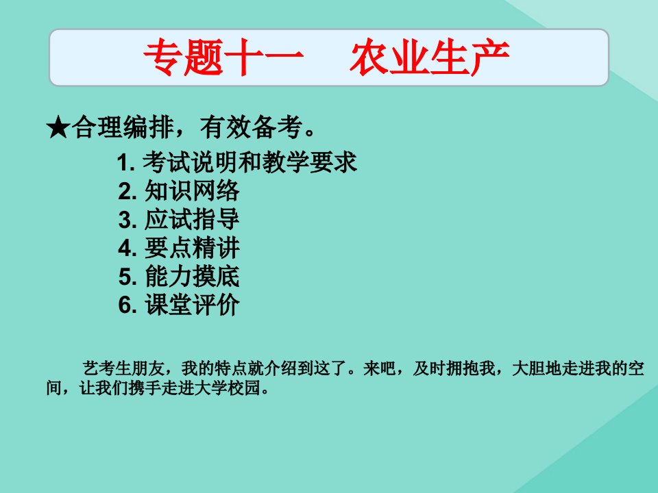 2019高考地理（艺考生文化课）专题十一农业生产课时19农业区位因素课件