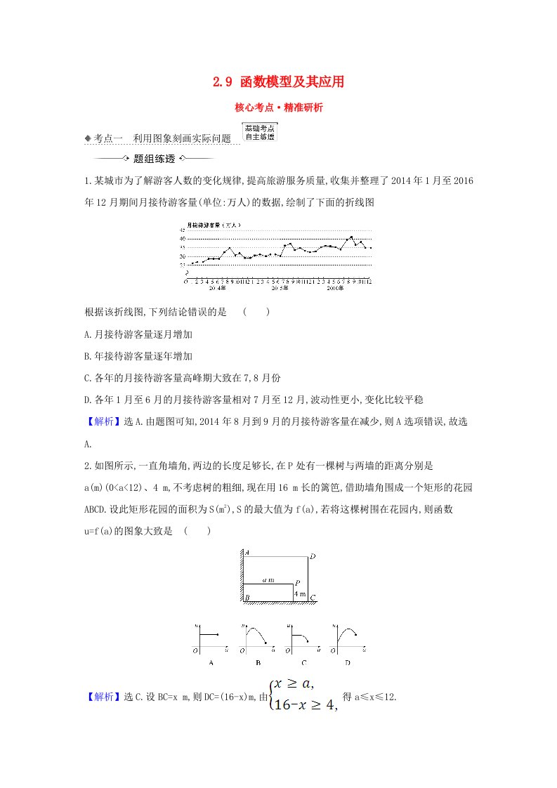 新课改地区2021版高考数学一轮复习第二章函数及其应用2.9函数模型及其应用练习新人教B版