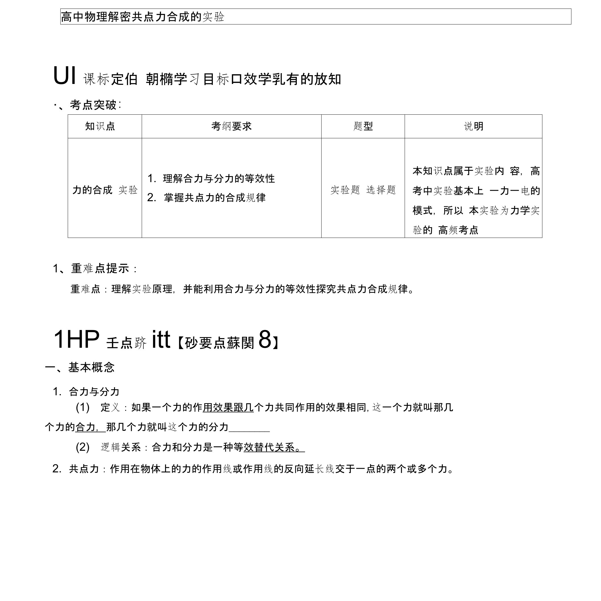 高一教科版物理必修一讲义及练习：第二章7解密共点力合成的实验(讲义)