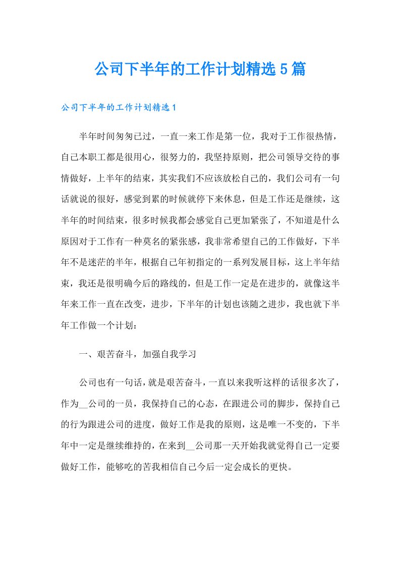 公司下半年的工作计划精选5篇