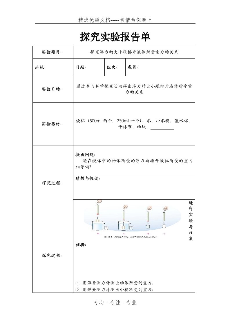 探究浮力的大小跟排开液体所受重力的关系实验报告单(共2页)