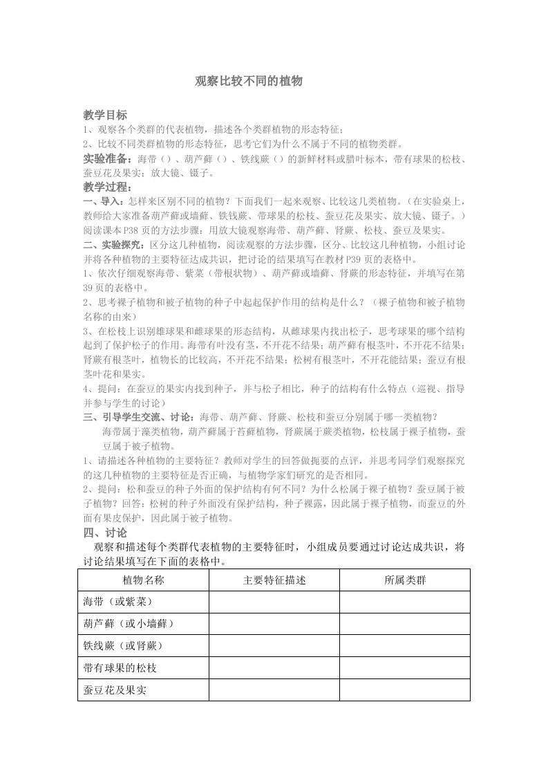 八年级生物学下册生物学实验教案