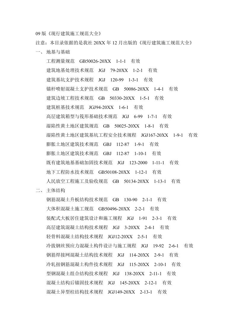 09版现行建筑施工规范大全