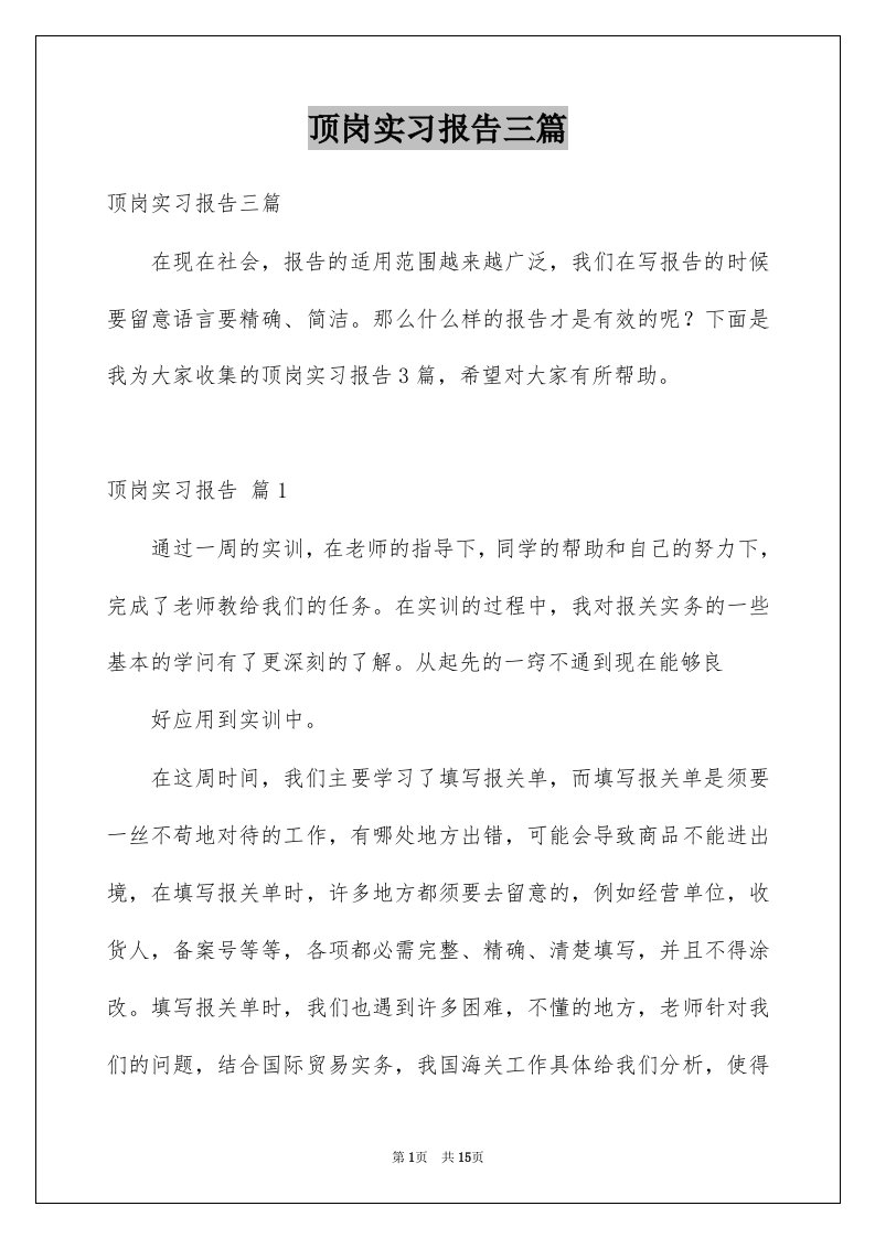 顶岗实习报告三篇例文3