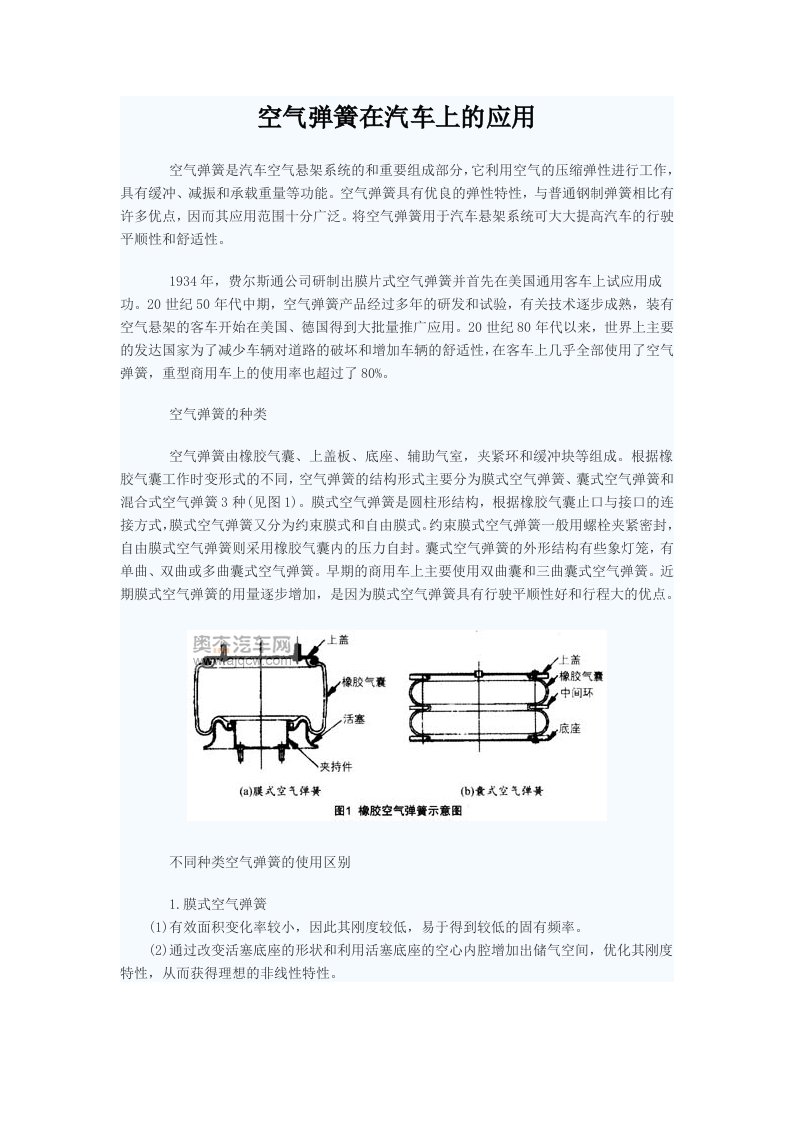 精选汽车空气弹簧的应用