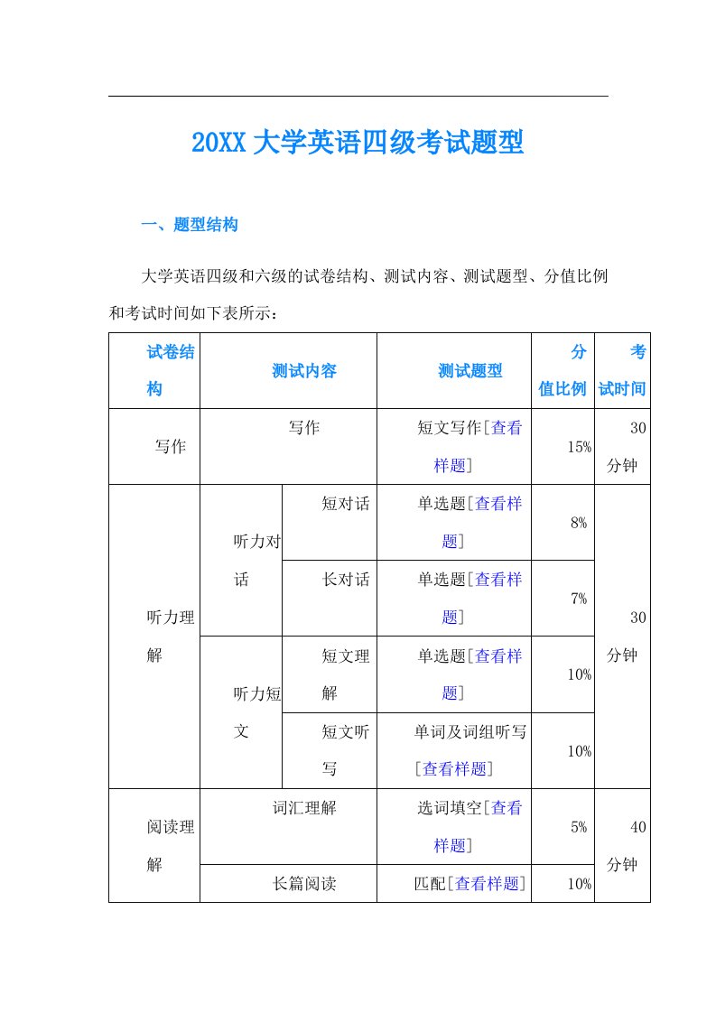 大学英语四级考试题型