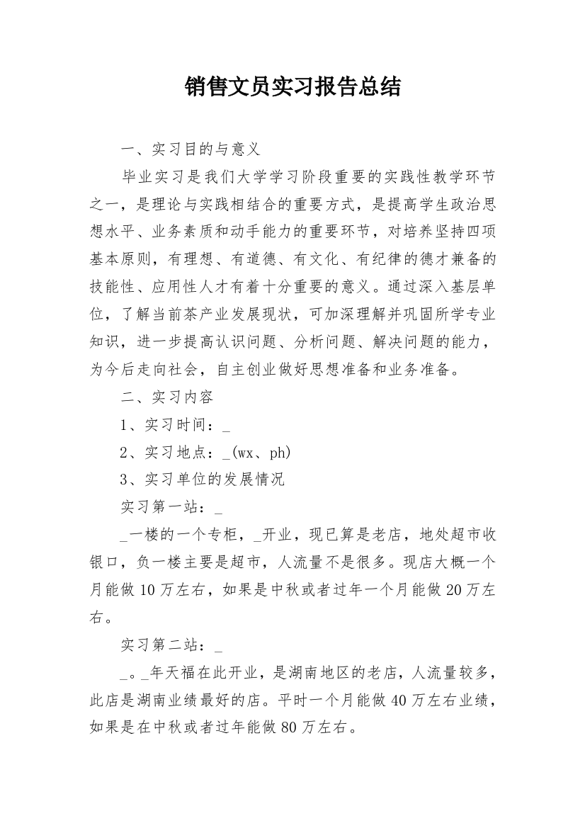 销售文员实习报告总结