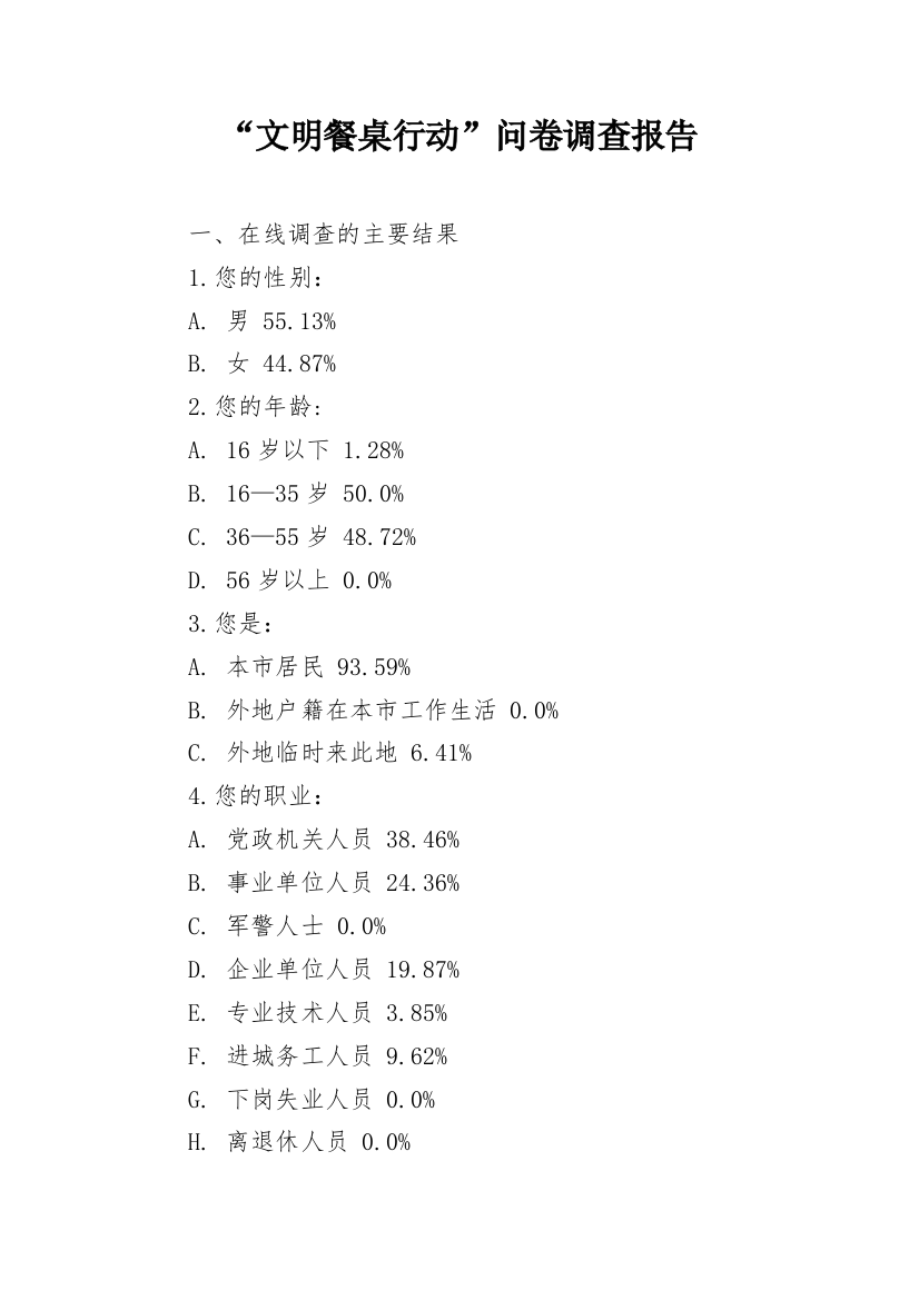 “文明餐桌行动”问卷调查报告