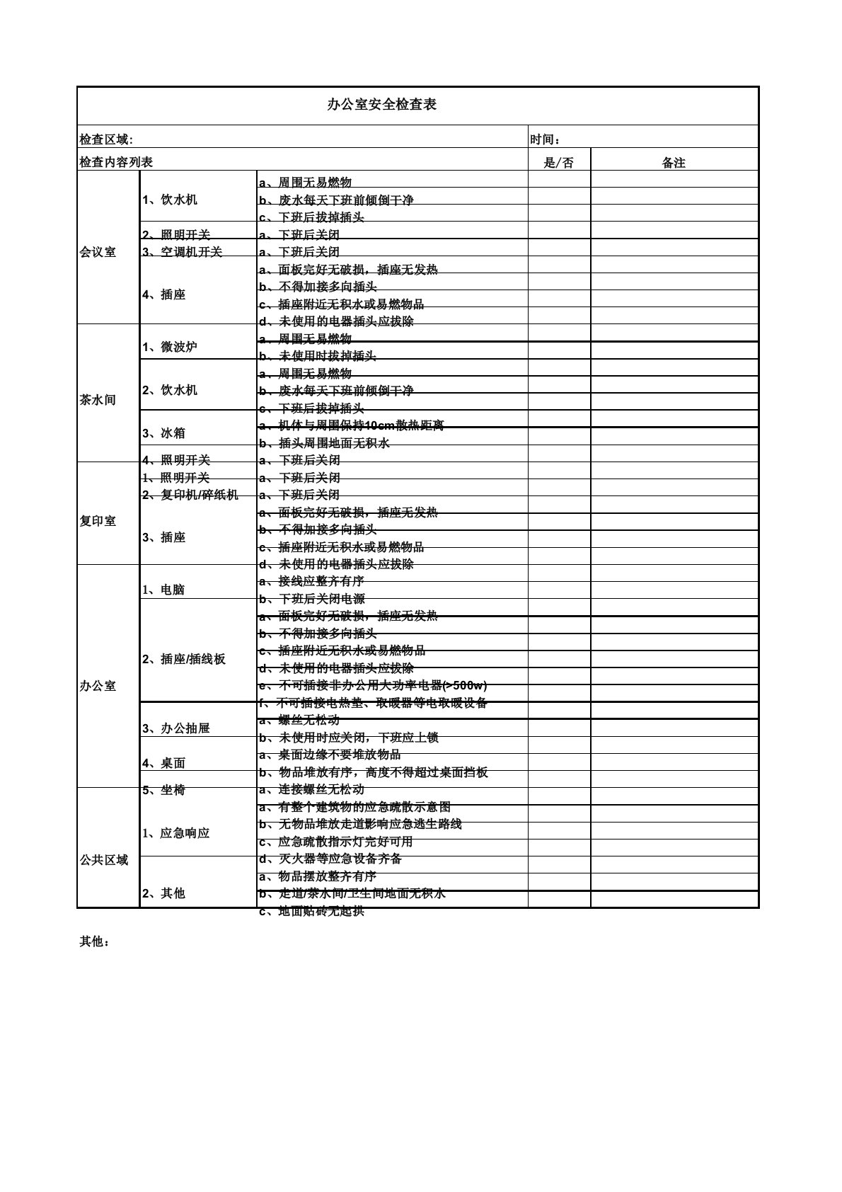 办公室安全检查表