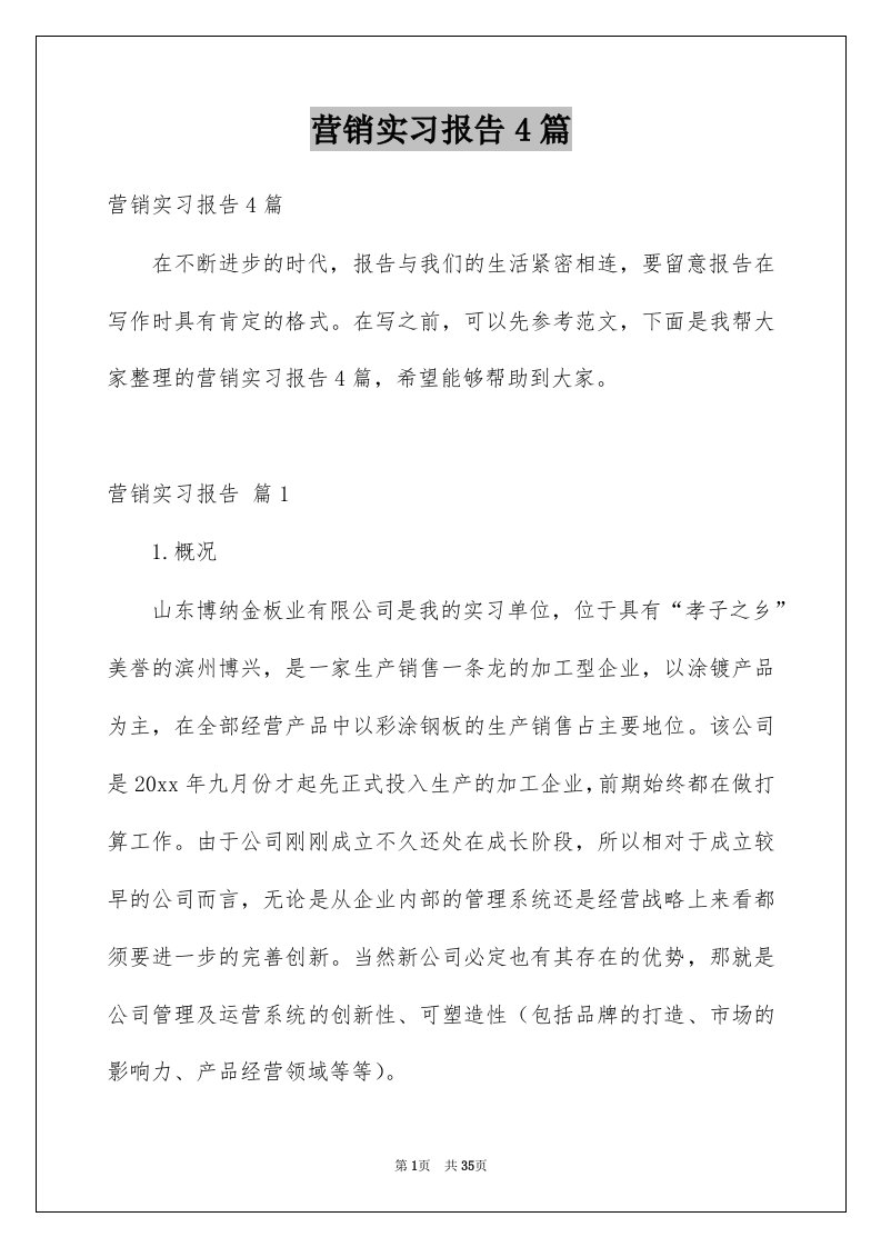 营销实习报告4篇例文