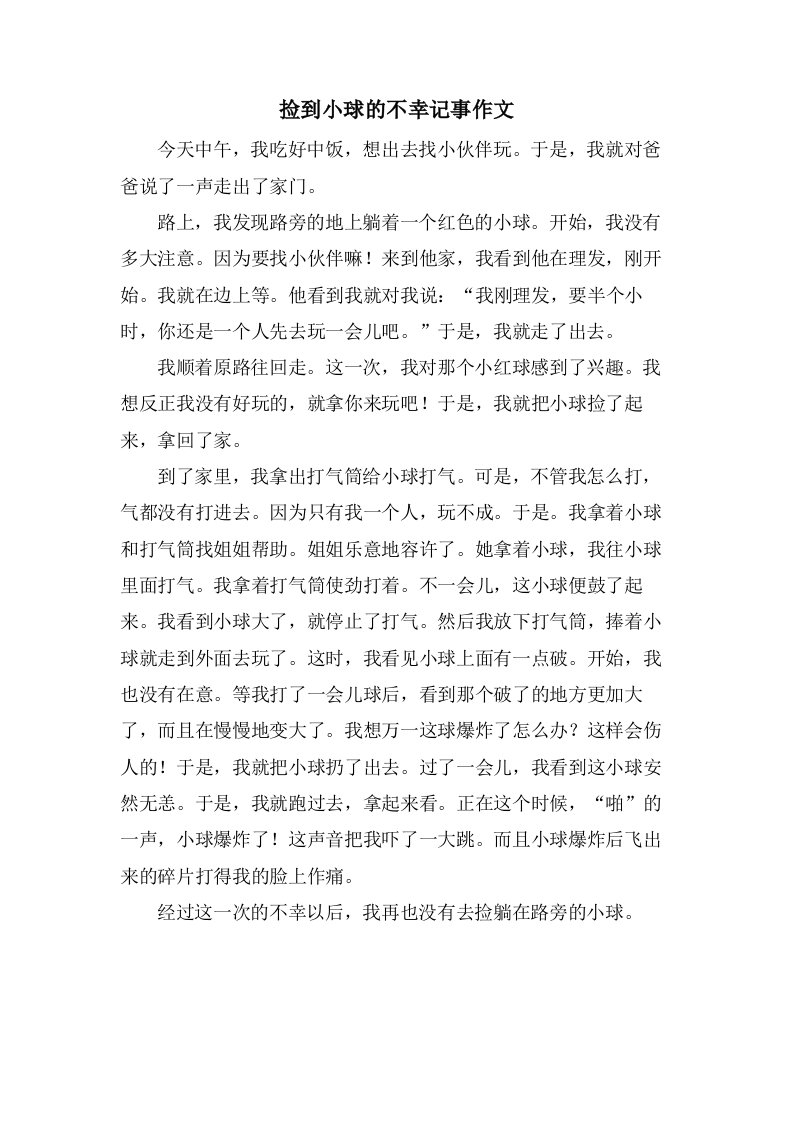 捡到小球的不幸记事作文