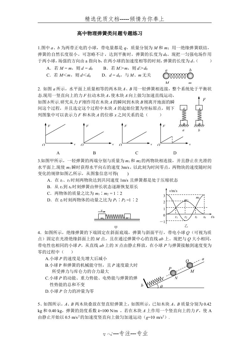 高中物理弹簧类问题专题练习(经典总结附详细答案)(共4页)